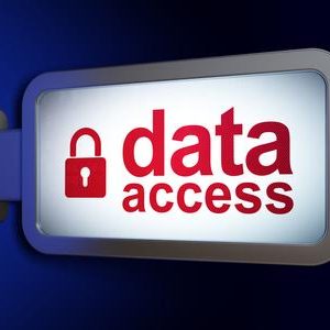 Information concept: Data Access and Closed Padlock on advertising billboard background, 3D rendering